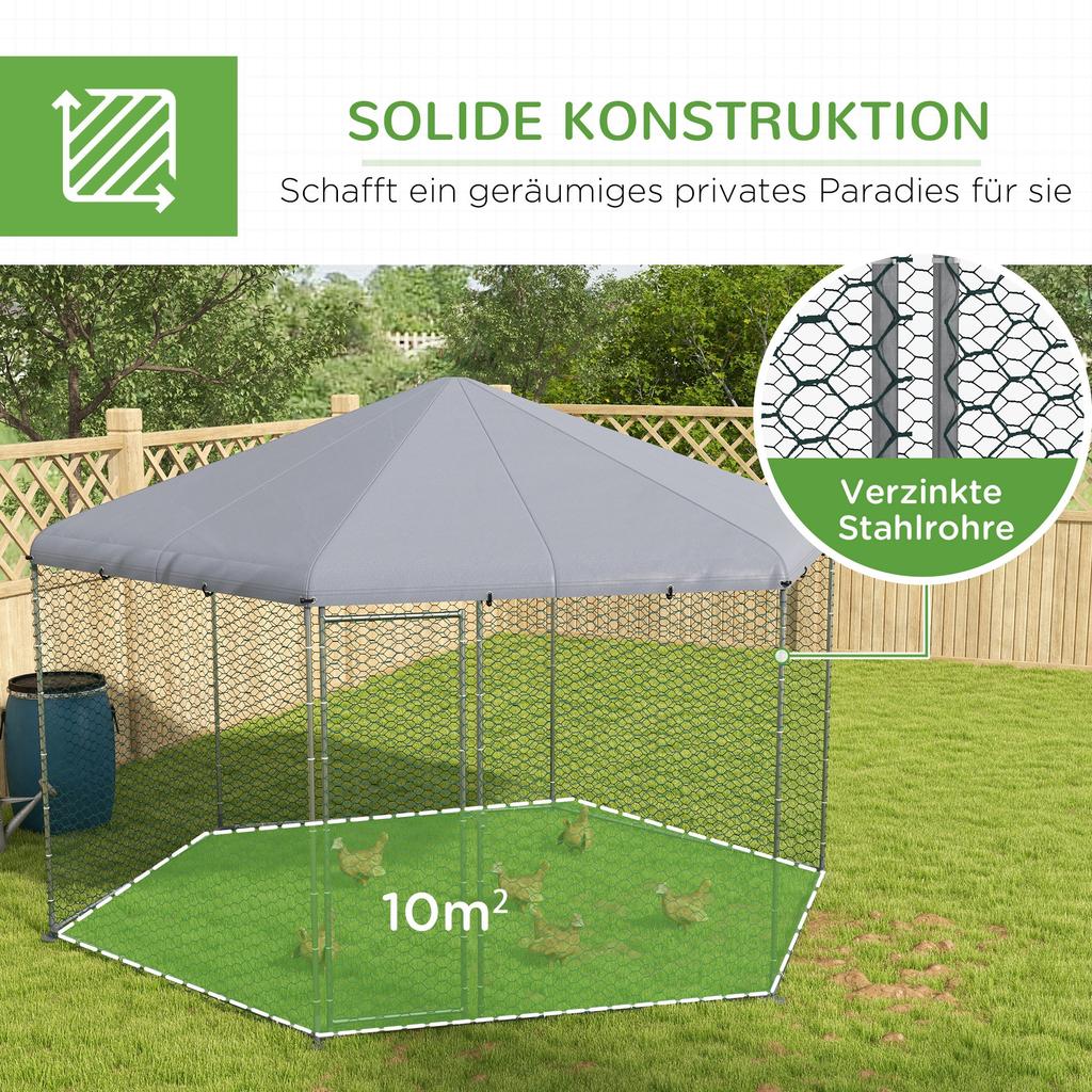 Chicken Coop for 10-15 Chickens, Hens, Rabbits, Ducks, Outdoor Garden Chicken Run, 4 X 3.5 X 2.6m