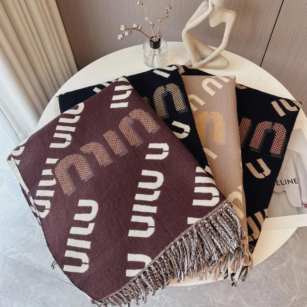 New Scarf Women Winter Color Matching Warm Scarves Imitation Cashmere Letters Double-Sided Thickened Air Conditioner Shawl