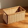 Rectangular Woven Basket Light Brown Container Reinforced rimed for Home Organization