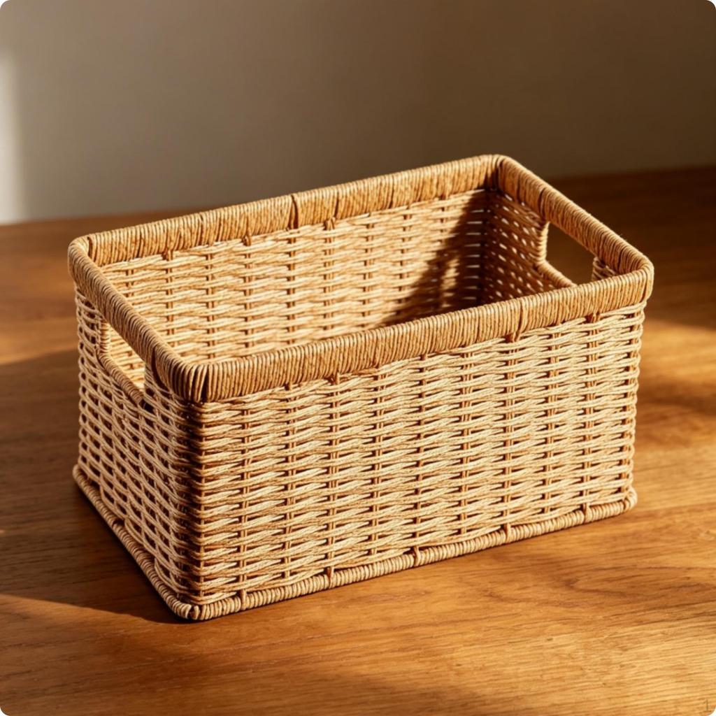 Rectangular Woven Basket Light Brown Container Reinforced rimed for Home Organization