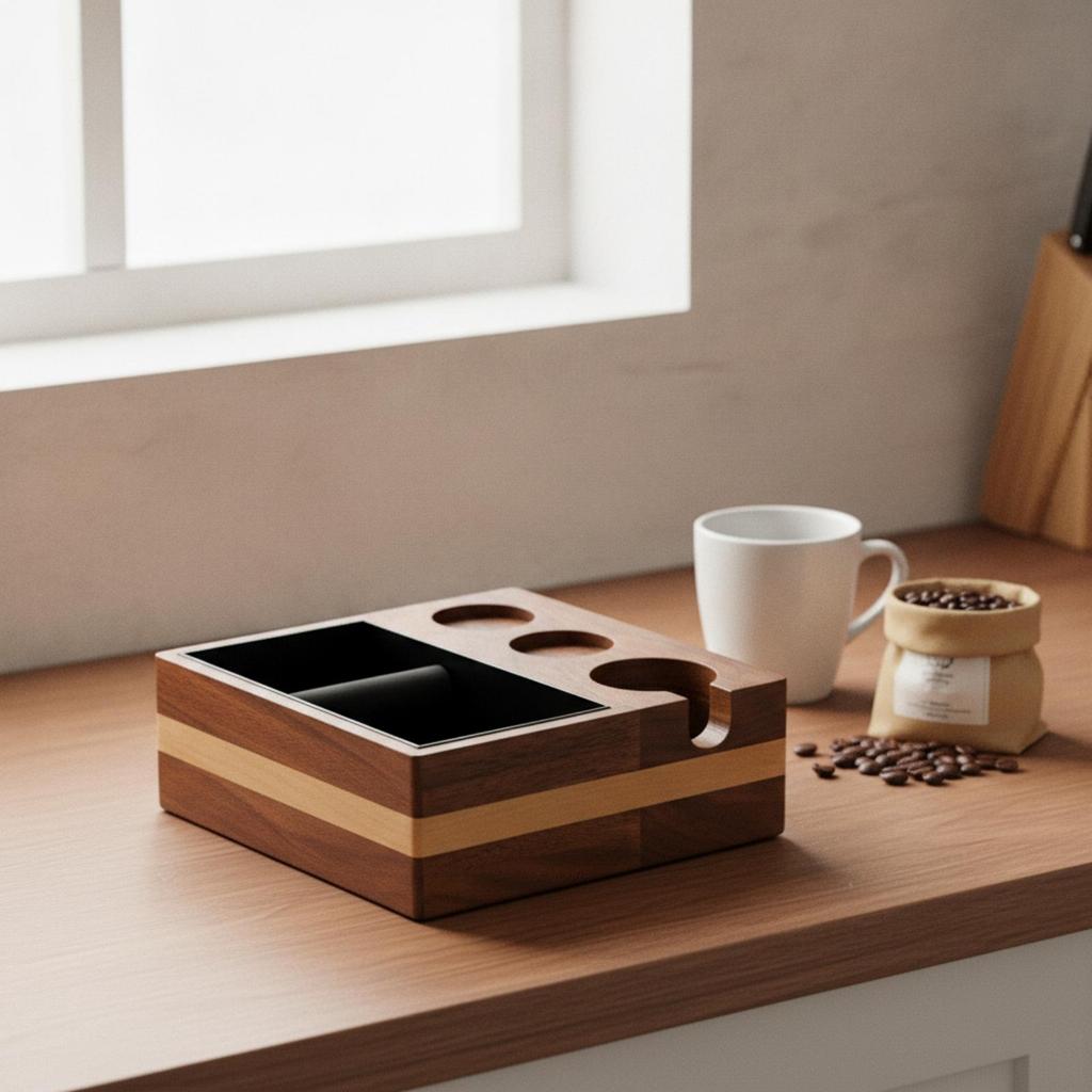 Coffee Grounds Bin with Tool Holder Wooden Tamping Station Functional Maker