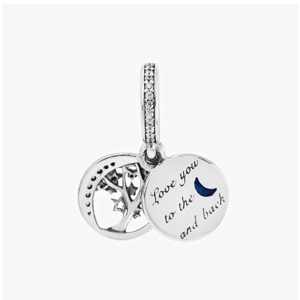 Pandora Blue Galaxy   Tree Double Pendant Dangle Silver Charm 799645c01