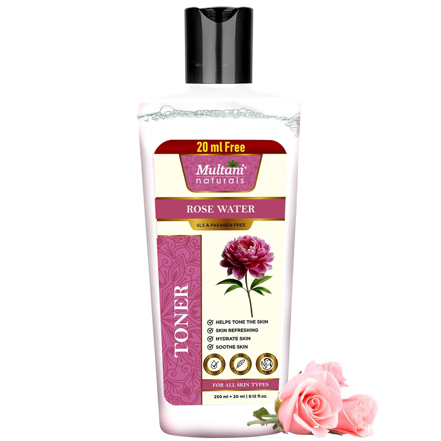 Multani Naturals Rose Water Face Toner 270 ml Hydrating Refreshing Skin Toner Natural Glow Smooth Even Looking Skin Women Men