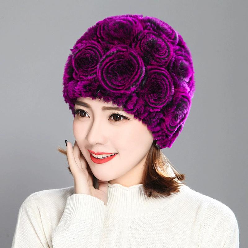 Rex Rabbit Hair Hat Female Autumn Winter Middle-aged and Elderly Mother Thickened Warm Fashion Grandmother Old Lady Mother-in-law Fur Hat