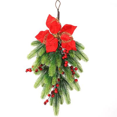 Ziemassvētku kāpņu vainags, grīdas piekarināms bantītes kulona dekors, Ziemassvētku ziemeļvalstu mājas stils