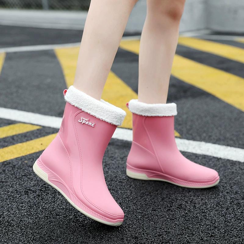 

Japanese Fashion Rain Boots Women s Winter Non-slip Mid-tube Water Shoes Water Boots Short-tube Rain Boots Kitchen Shoes Rubber Shoes 36 розовый