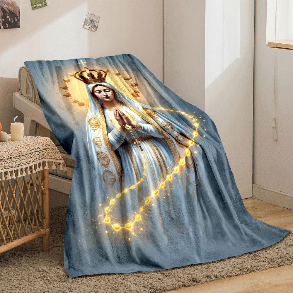Our Lady of Lourdes Rosary Crown Throw Blanket Printed Blanket for Living Room Bed Couch lunch break Soft Cozy Blanket for Friend's festival Gift
