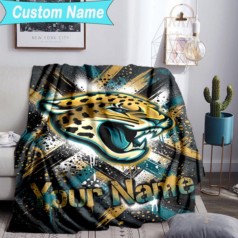 Custom Name Blanket Jaguars Team Spirit Blanket Bedding Blanket for Travel, Camping, Living Rooms, Offices, Sofas, Fan Christmas Gift