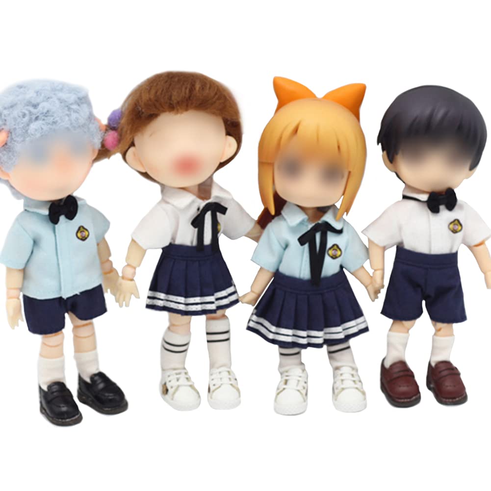 HIGHAWK Obitsu 11 OB11 Păpușă Obitsu 11cm Corp Mânecă Scurtă Uniformă Set Uniformă Păpușă Costum Corp Obitsu Fustă Cravată Șosete Fată (Femeie, Albastru)