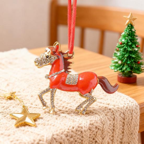 Pony Vánoční ozdoba Kamínková Zvěrokruh Kůň Přívěsek pro Dekoraci Stromku Třpytivý Sváteční Přívěsek Kůň pro Štěstí Tématická Dekorace