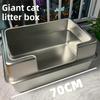 Stainless Steel Jumbo Cat Litter Box Open Type Cat Bedpans Low-Entry Kitty Toilet with Anti-Splash Design Pet Potty for Kittens