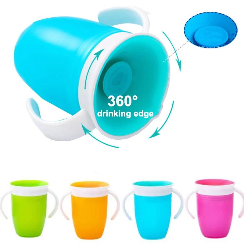 360° Kūdikio puodelis su snapeliu, stebuklingai nepralaidus vandeniui, vaikiškas gėrimo puodelis su patogiomis rankenėlėmis, skirtas mokymui darželyje ir kelionėms