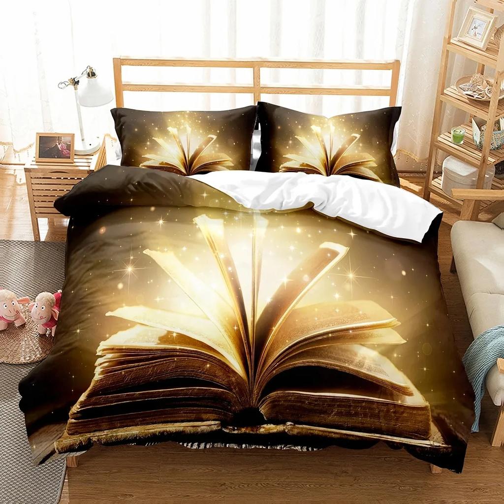 Magic Book Duvet Cover Set Purple Light Book Comforter Cover Lightweight Polyester Quilt Cover with Pillowcase for Boys Teens
