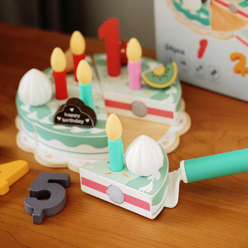 

Wooden Birthday Cake Pretend Play Set with Fruit and Candles