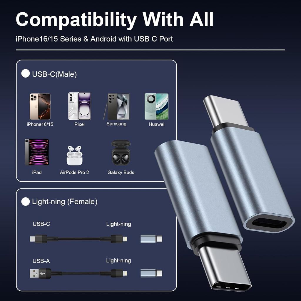 3 Pack Lightening Female to USB C Male Adapter Compatible for iPhone 17/17 Air/17 Pro Max/16E/16/16 Plus/15,Type C Charger Converter Connector Cable