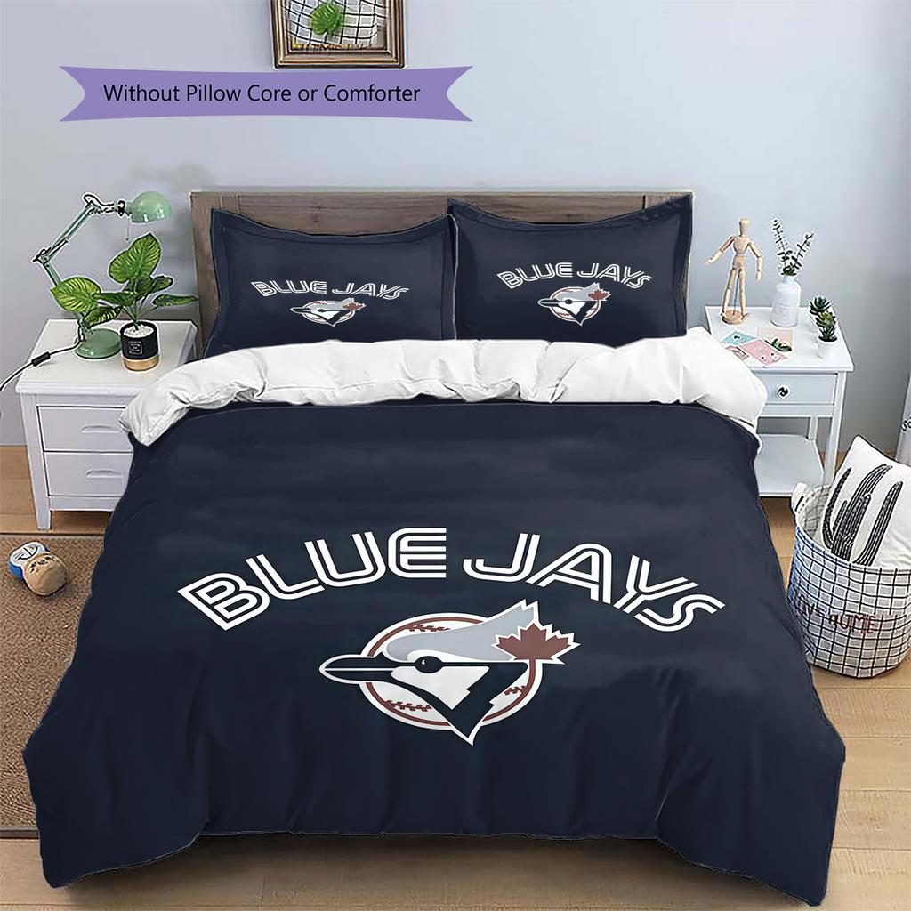 Toronto Blue Jays Muster Bettwäsche Steppbett Set Heimdekoration Geschenk (1 Bettbezug + 2 Kissenbezüge (ohne Füllung))