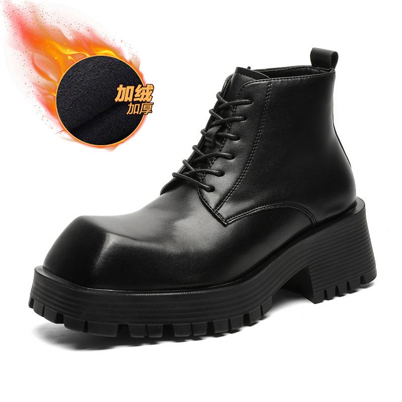 

2024 новые ботинки Мартин с квадратным носком мужские на толстой подошве увеличивающие рост средней высоты рабочие ботинки осенние короткие ботинки 2906-J 44