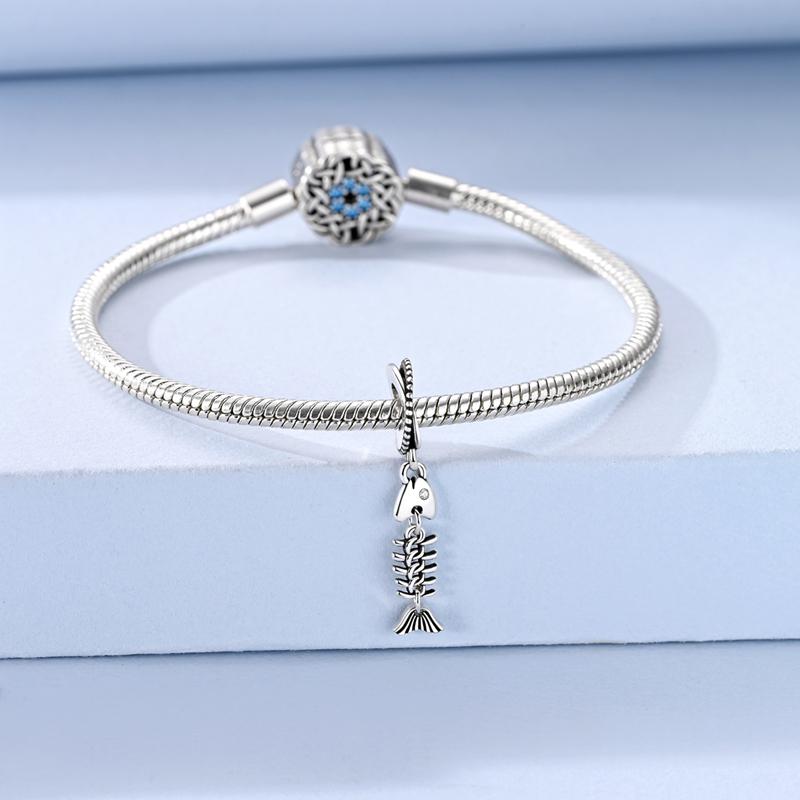 Original 925 Sterling Silver Bead Charm Fishbone Pendant Fit Original Bracelet Necklace For Men Women DIY Neutral Jewelry Gift
