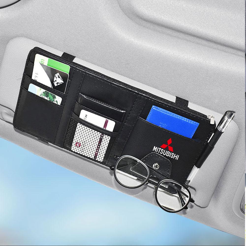 Car Sun Visor Organizer Glasses Clip Pocket Card Storage For Mitsubishi Ralliart Lancer Outlander ASX Competition Xpander Colt