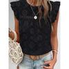 Small Sweet Summer New Western Style round Neck Crochet Hollow White Flying Sleeves Short sleeve Shirts Top Women