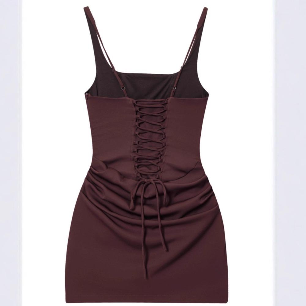 Women's Square Neck Sleeveless Mini Dress Slim Fit Mid Waist Sexy Ruched A Line Dress Polyester Solid Spaghetti Strap Party Dress
