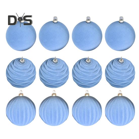 12Pcs Christmas Balls Decorations Shatterproof Velvet Ball Pendant Flocked Christmas Tree Hanging Ball Ornaments for Home Wedding Supplies