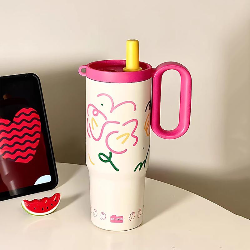 720ml Cute Stainless Steel Water Bottle Large-Capacity Thermal Mug For Coffee Tea Tumbler Insulated Car Thermos Keep Hot Cold 720ml