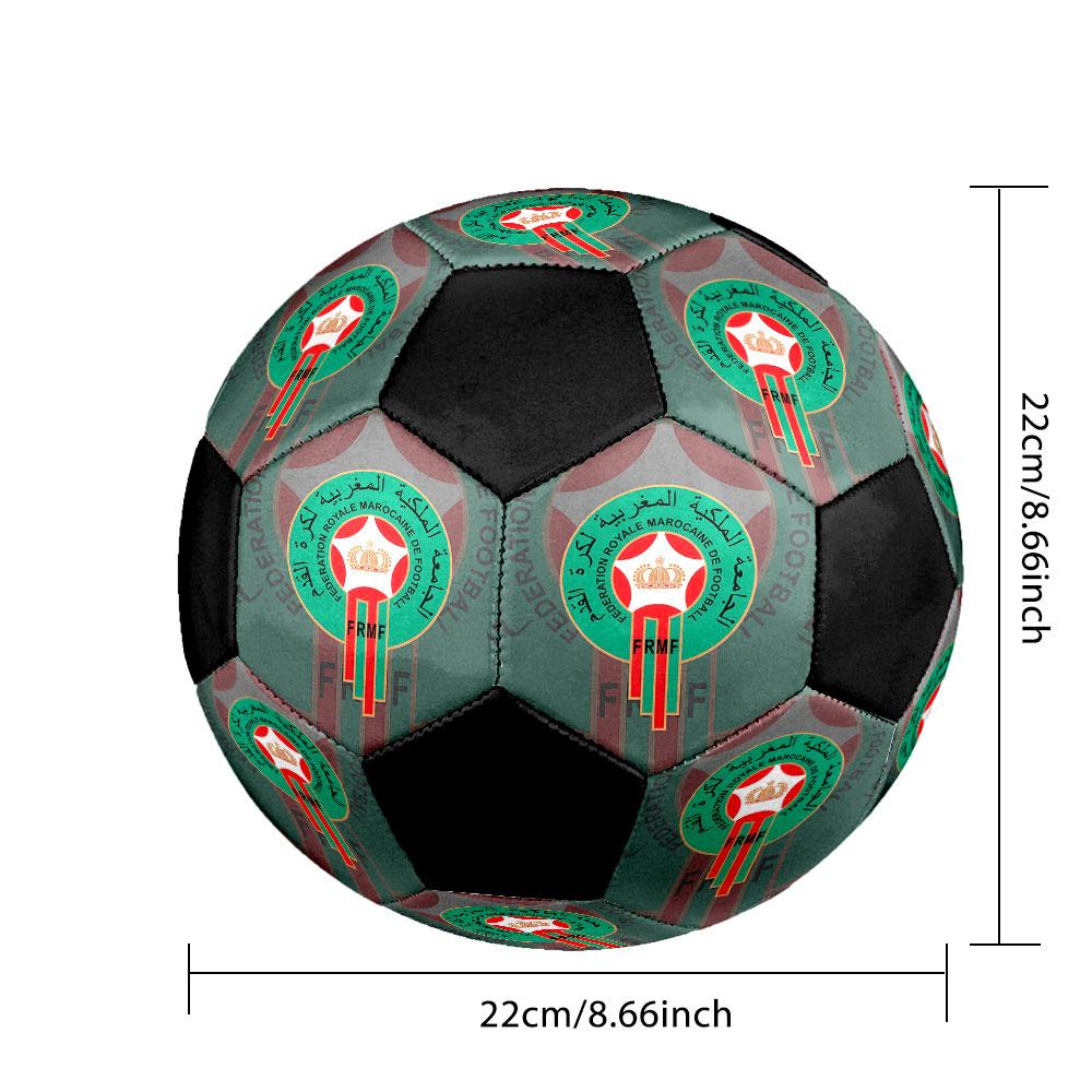 Morocco National Football Logo Size 5 Soccer Ball, Machine-Stitched PVC, Durable & High Bounce, All Ages Fit, Fan Merchandise, Matches & Outdoor Use.