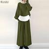Women Casual Long Sleeve Blouse and Wide Leg Pants Two Piece Suit Sets