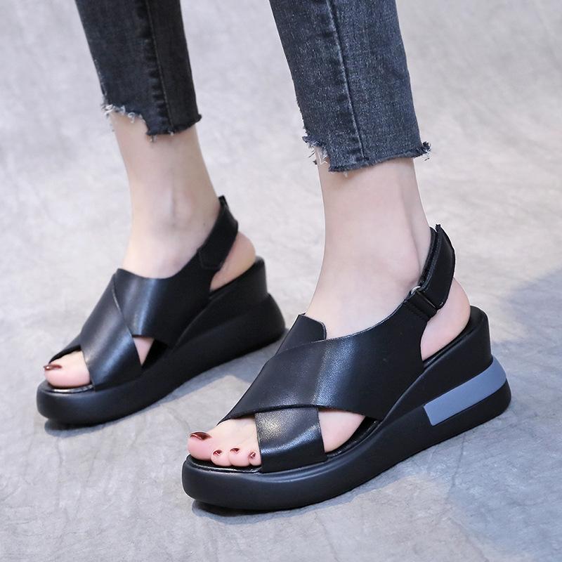 Sandals women's 2025 summer new large size foreign trade slope heel platform women's sandals muffin one-word buckle high heels women