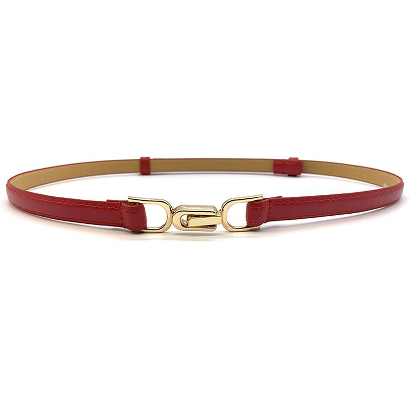 Cinto Feminino Simples de Couro Fino para Vestido Ajustável Cinto Fino de Cintura Cinto de Vestido com Fivela Dourada Vintage Couro Sintético
