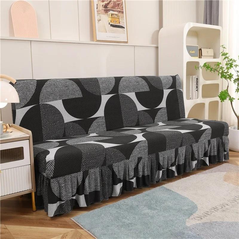 Dehnbare Einfache Armlose Schlafsofa-Abdeckung All-Inclusive Faltbare Sofabezug Mit Schürze Sofabezug Maschinenwaschbar Für Alle Jahreszeiten Polster S 120-150cm