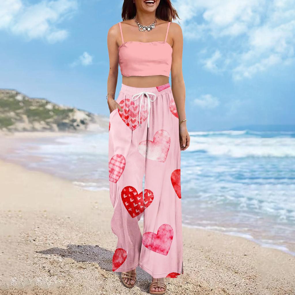 Damen Sommer Boho Palazzo Hose Hohe Taille Weites Bein Druck Freizeithose Mit Taschen