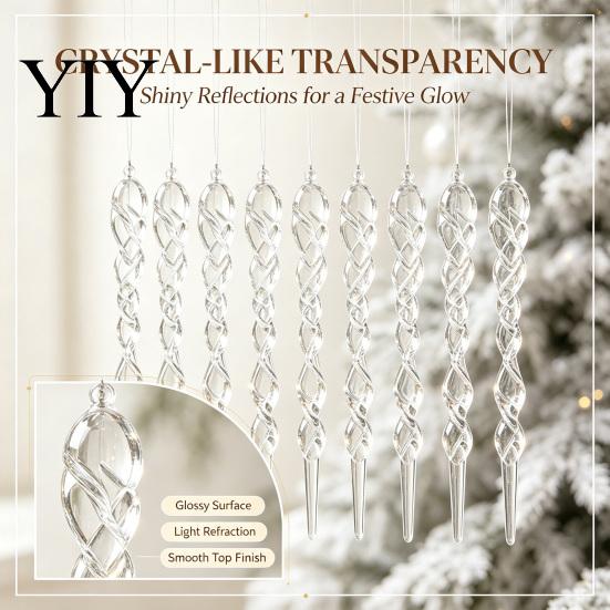 Winter Holiday Background Scene Decor 12Pcs Colorful Spiral Icicle Ornaments, Acrylic Twisted Ice Bar Hanging And Snow Theme Party for Christmas Tree,