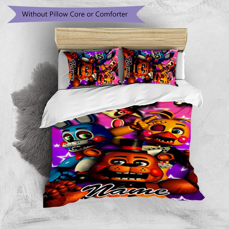 3pcs Freddy Bear1 Cover Set - Personalized Name, HD Printed Bedding with 1 Cover and 2 Pillowcases - Perfect for Home Decor, Easy Care