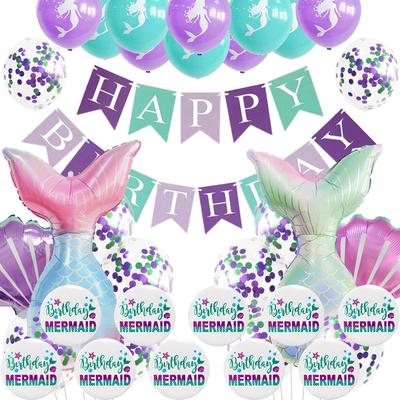 Gradual Change Mermaid Theme Balloon Kit Dream Children'S First Birthday Badge Combination Set