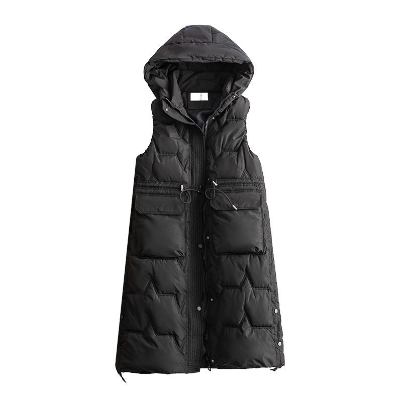 Damen Herbst Winter Kapuzen Ärmelloser Langer Weste Mantel Oberbekleidung Daunenjacke Baumwolle Gepolsterte Parkas Weste