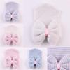 0-6 Months Newborn Baby Hats Cotton Beanie with Bow Soft Knit Tire Striped Infant Caps Toddlers Bebe Photography Hats