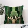 Art Deco Emerald Green Pillow Cover Gold Geometric Print Cushion Case Vintage Glam Home Decor Gift