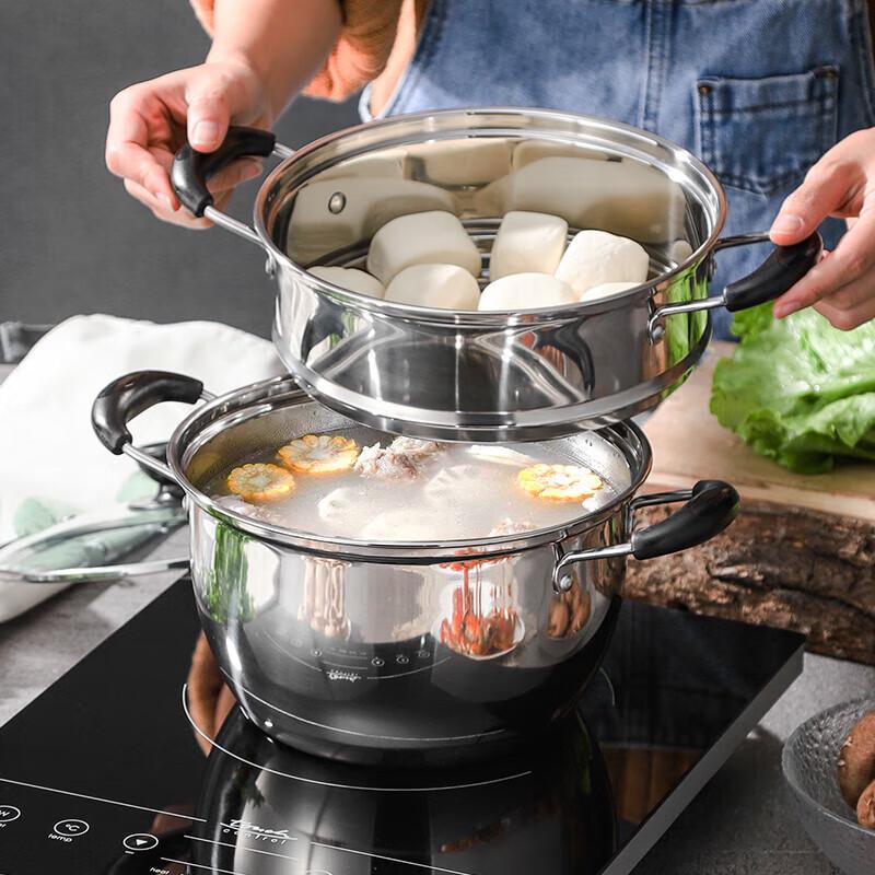 Extra dicker Mehrzwecktopf aus 201 Edelstahl mit Dämpfeinsatz