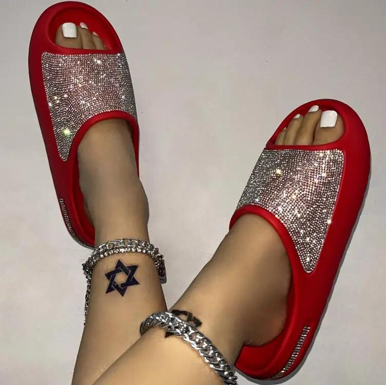 Fashion Women's Luxury Slippers with Diamond Face 2024 New Fashion Thick Bottom Slides Sandals Outdoor Non-slip Beach Slippers Sandalias