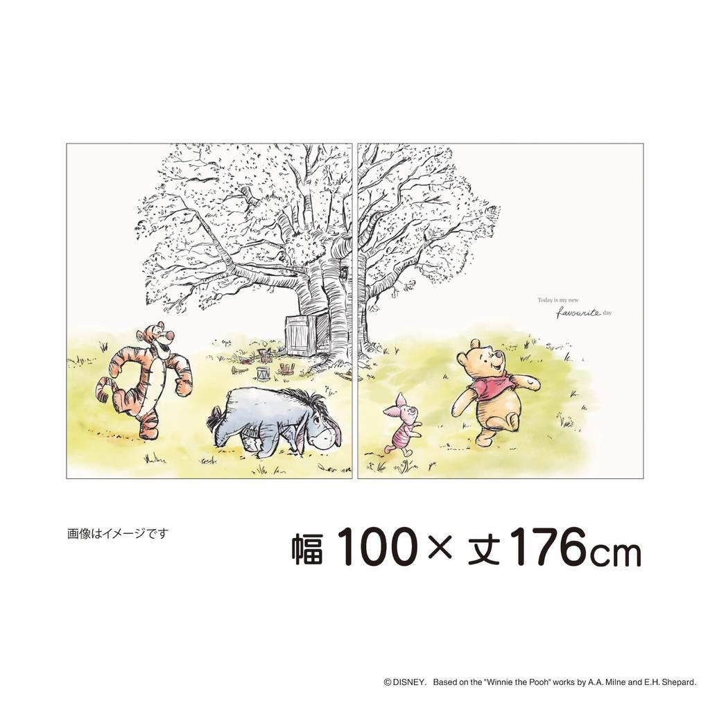 MORIPiLO Disney Lace Curtains Winnie the Pooh Connectable Art 100cm x 133cm Washable Cute Disney Character Goods Yellow Makura no Morishita - (Picture