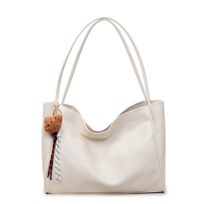 

Portable Tote Bag Women s Retro Bag Commuter Shoulder Bag Soft Leather Underarm Bag бежевый