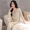 Women's Autumn Cotton Pajama Set with Chest Pad - Long Sleeve, Long Pants, Sporty Outdoor Homewear