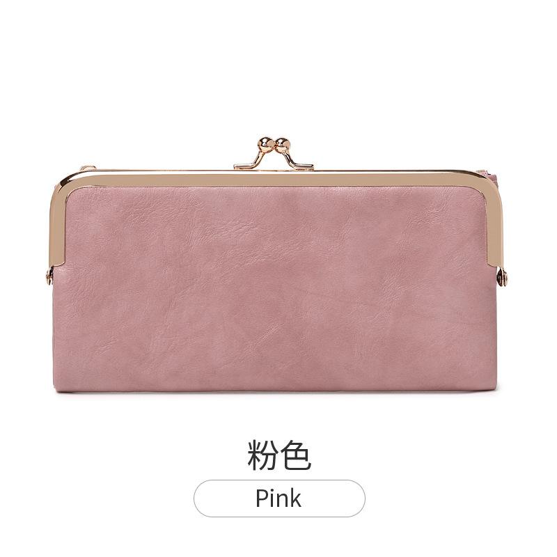 

2025 новый ретро клип длинный кошелек многофункциональный универсальный складной кошелек для мелочи простой и портативный женский клатч розовый