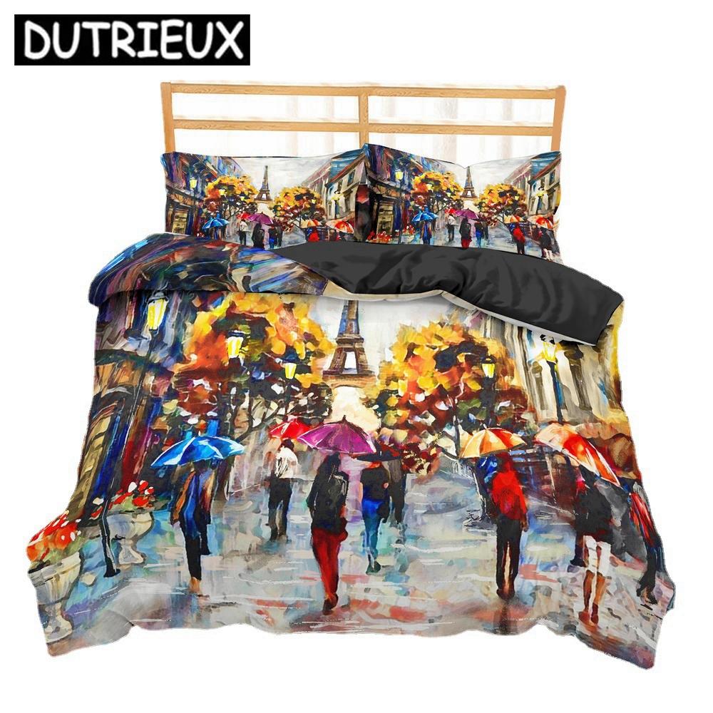 Paris Eiffel Tower 3D Duvet Cover Bedding Set Comforter Linen Pillowcases Home Decor Single Double Twin King Queen
