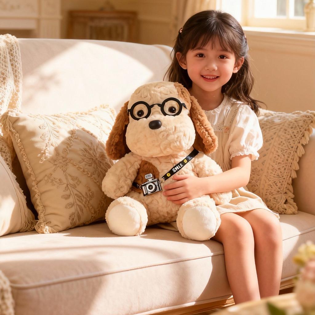 New Doll Egg Tart Camera Dog Doll Cute Glasses Dog Doll Plush Toy Doll