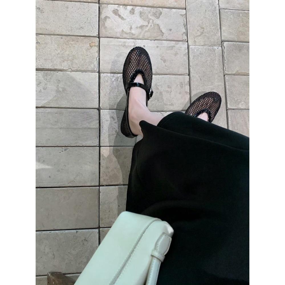 European Station Soft-soled Sparkling Rhinestone One-word Buckle Mary Jane Shoes Women's 2025 Summer New Shallow Mouth Flat-soled Single Shoes
