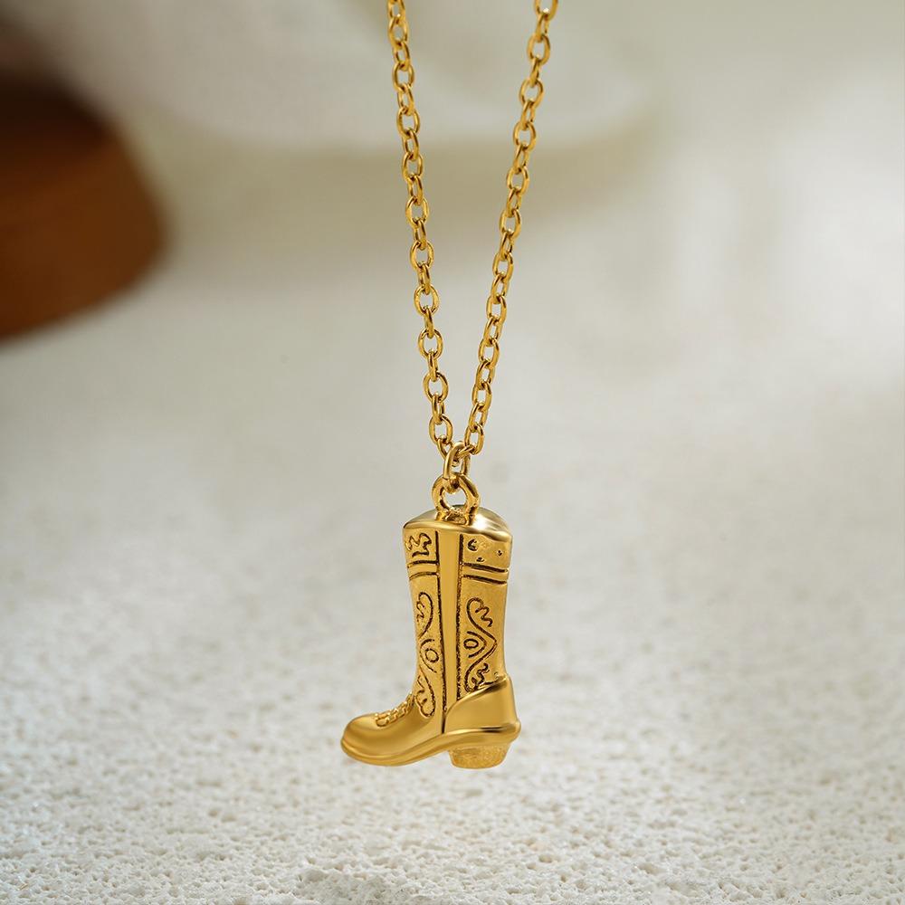 Western Style Cowboy Boots Necklace Neck Jewelry Vintage Golden Necklace Collarbone Chain  Gifts