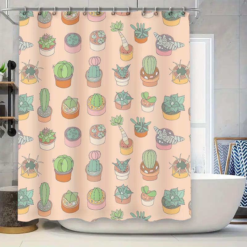 

Cute Cartoon Succulent Pattern Shower Curtain Decorative Bath Rug Mat, Fashion Home Textiles For Bathroom Accessories Set In Var W60H190(CM)-1 Pcs
